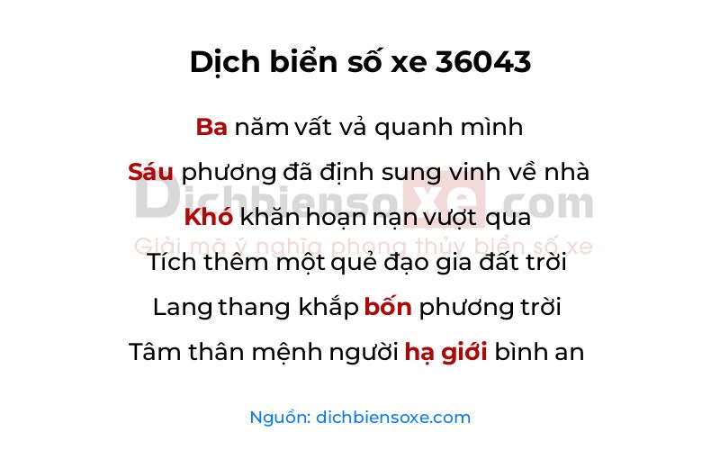Dịch thơ biển số 36043