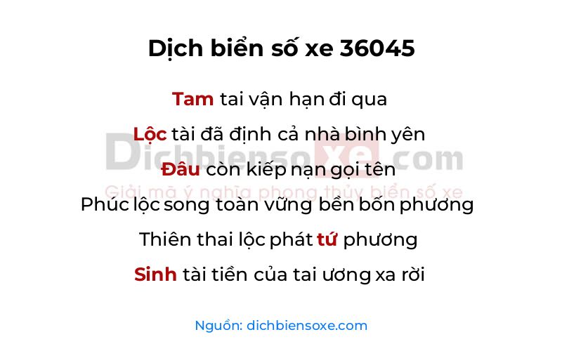 Dịch thơ biển số 36045