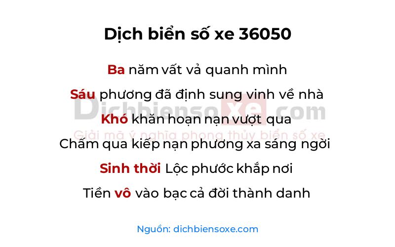 Dịch thơ biển số 36050