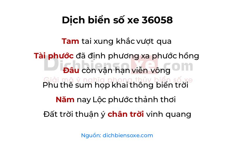 Dịch thơ biển số 36058