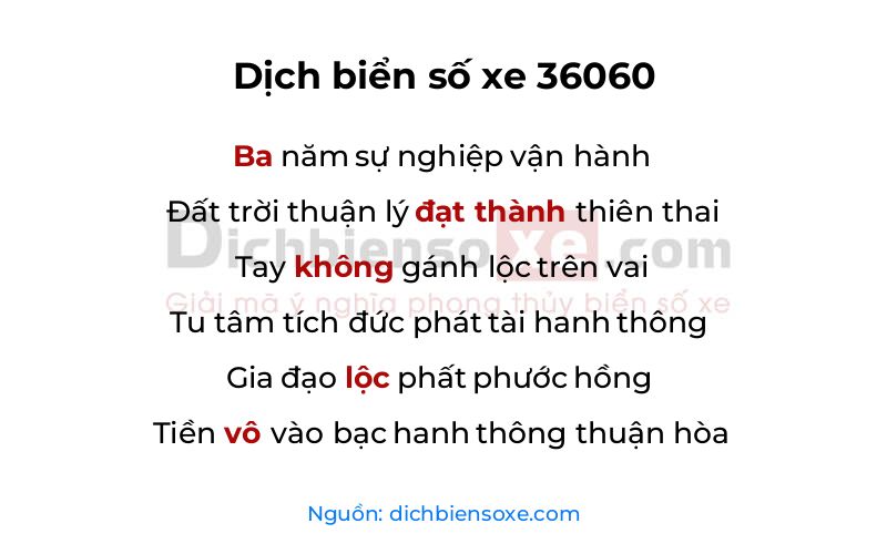 Dịch thơ biển số 36060