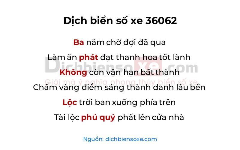 Dịch thơ biển số 36062