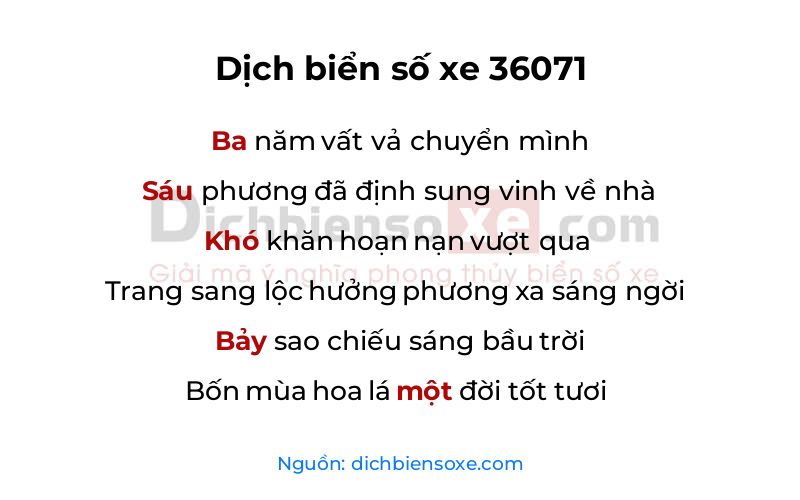 Dịch thơ biển số 36071