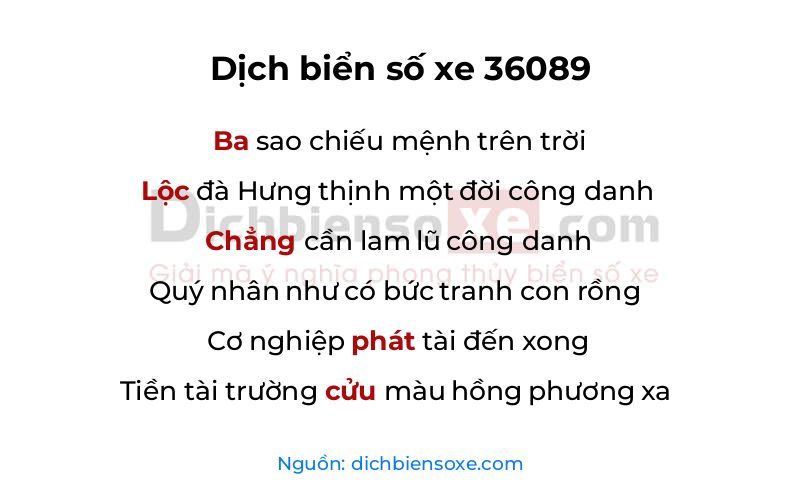 Dịch thơ biển số 36089