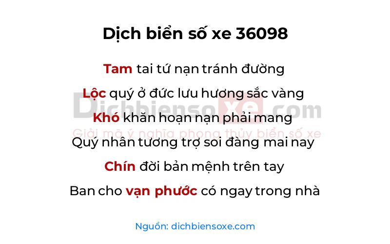 Dịch thơ biển số 36098