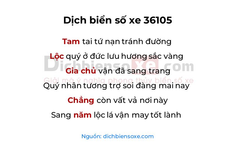 Dịch thơ biển số 36105