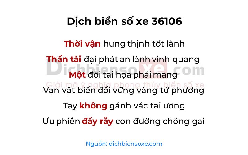 Dịch thơ biển số 36106