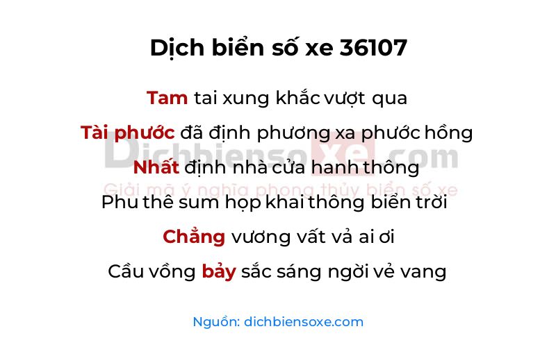 Dịch thơ biển số 36107