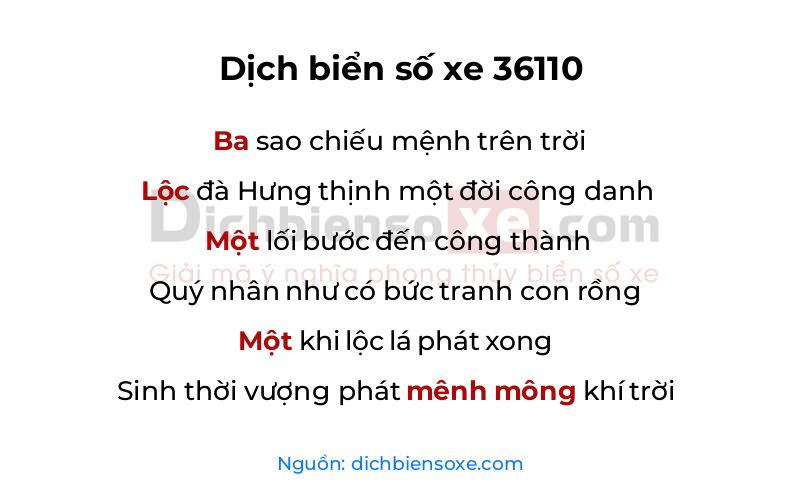 Dịch thơ biển số 36110