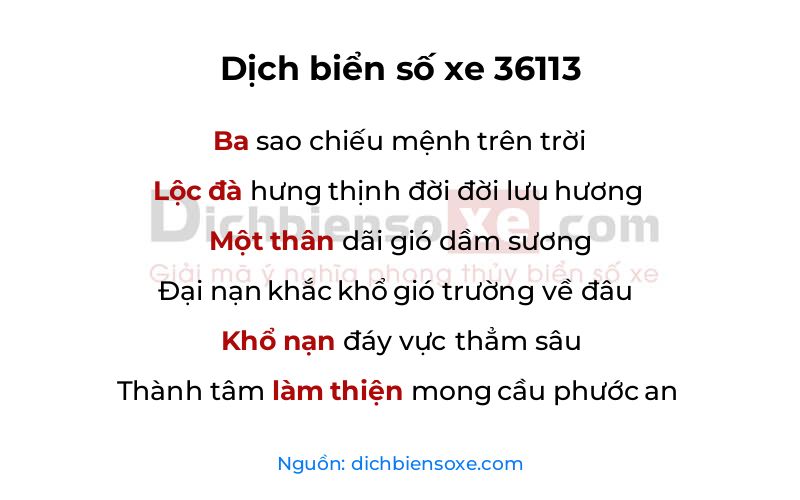 Dịch thơ biển số 36113