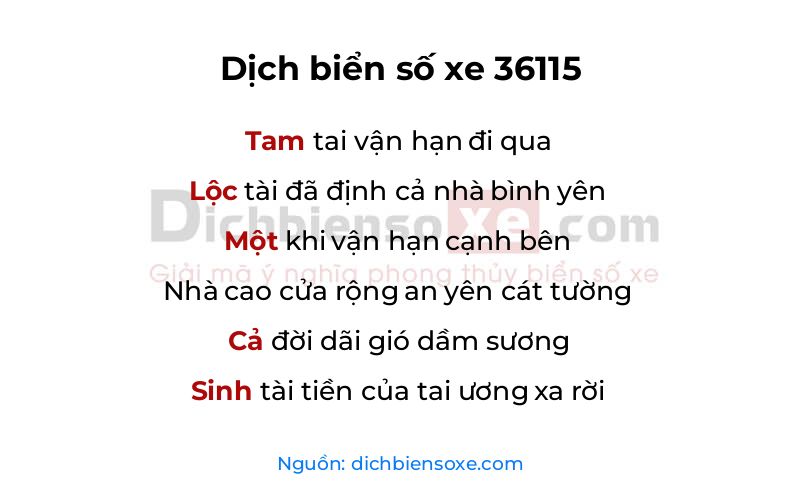 Dịch thơ biển số 36115