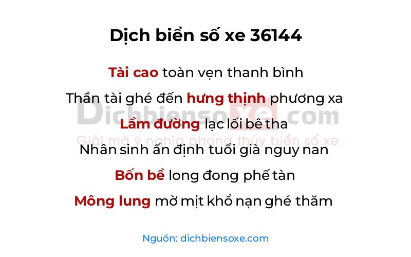 Dịch thơ biển số 36144
