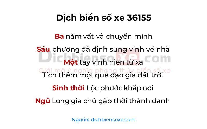 Dịch thơ biển số 36155