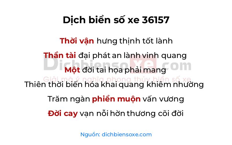 Dịch thơ biển số 36157