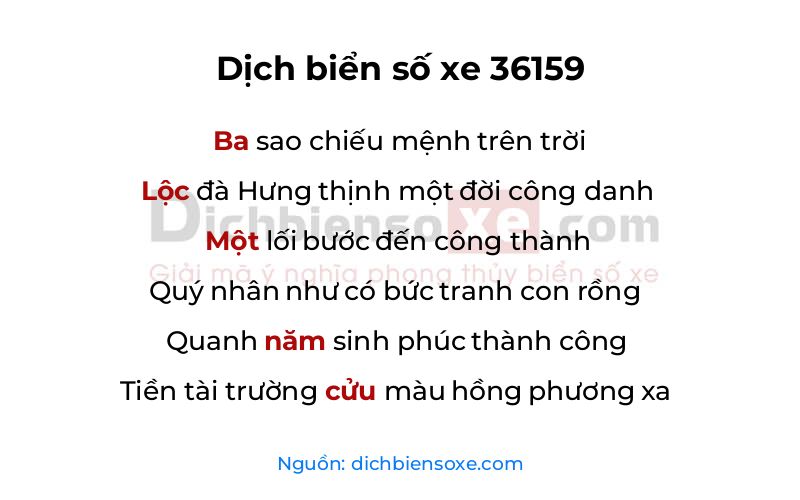 Dịch thơ biển số 36159