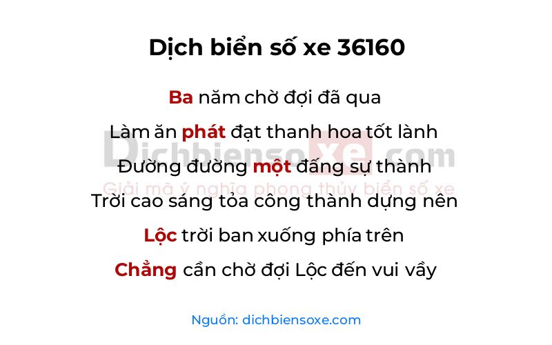 Dịch thơ biển số 36160