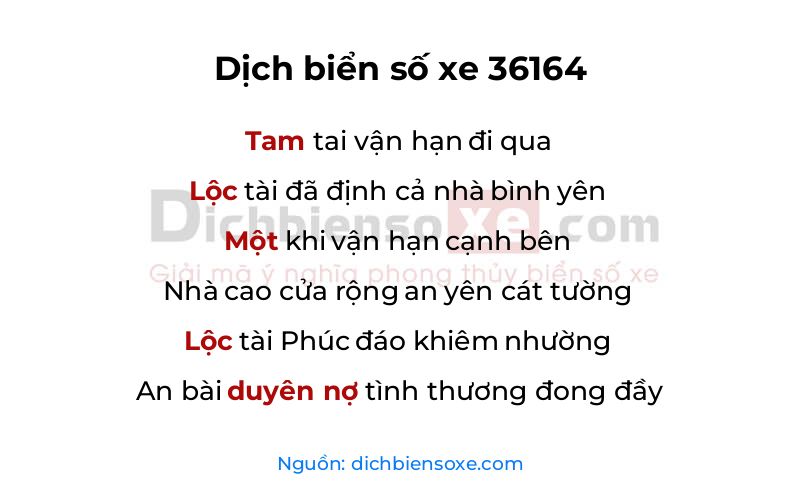 Dịch thơ biển số 36164