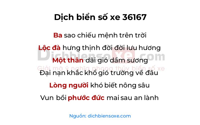 Dịch thơ biển số 36167