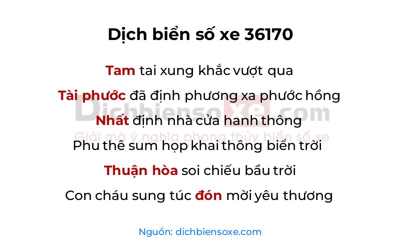 Dịch thơ biển số 36170