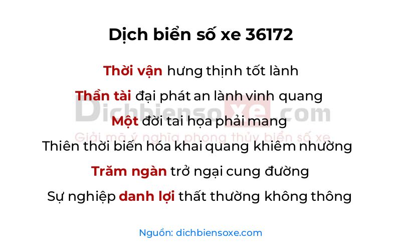 Dịch thơ biển số 36172