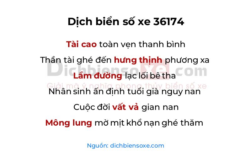 Dịch thơ biển số 36174