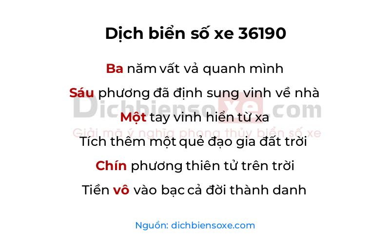 Dịch thơ biển số 36190