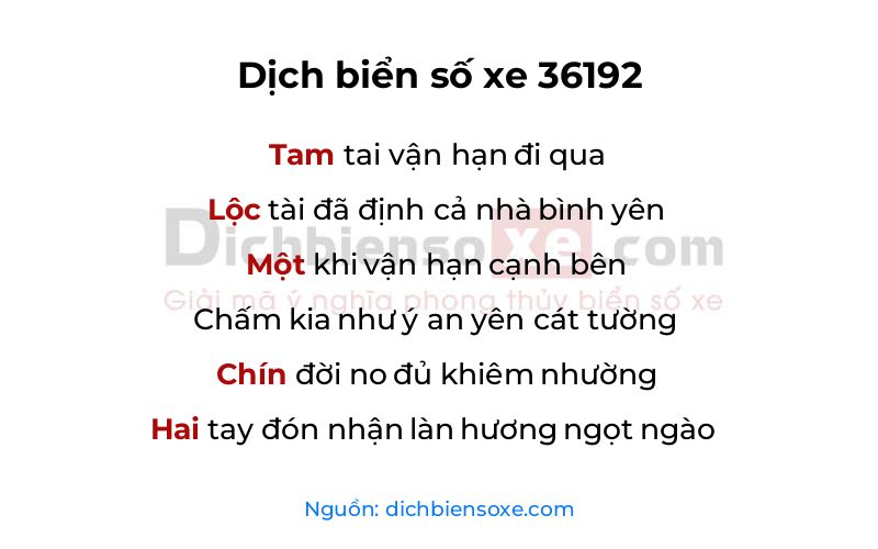 Dịch thơ biển số 36192