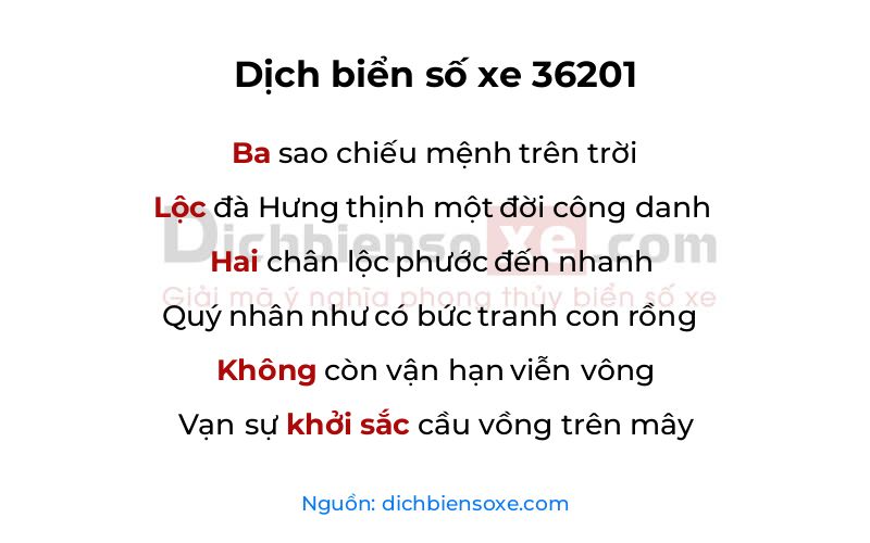 Dịch thơ biển số 36201