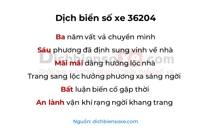 Dịch thơ biển số 36204