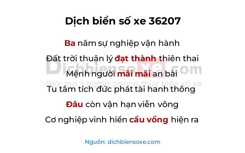 Dịch thơ biển số 36207
