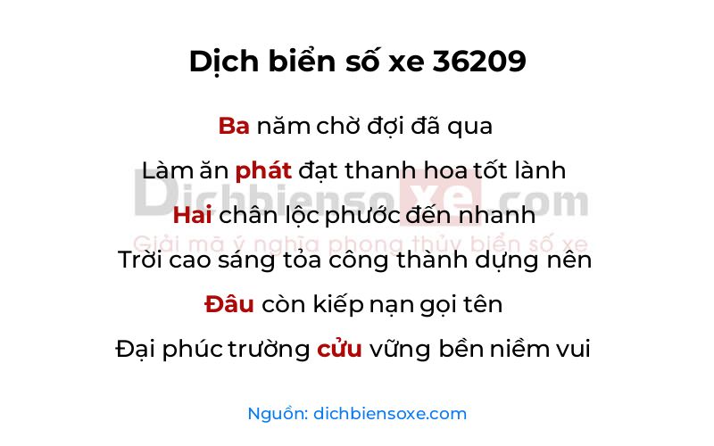 Dịch thơ biển số 36209