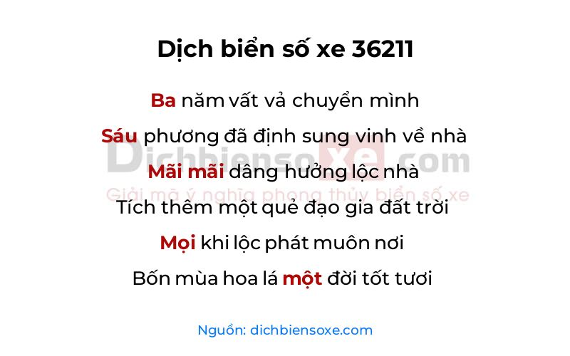 Dịch thơ biển số 36211