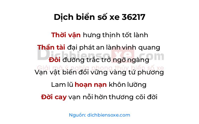Dịch thơ biển số 36217