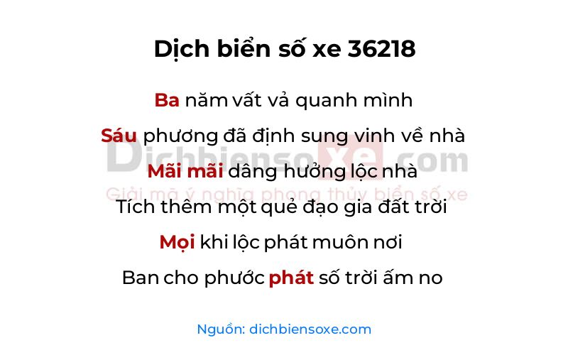 Dịch thơ biển số 36218