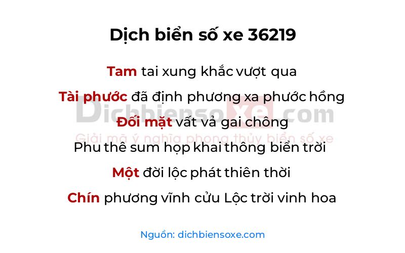 Dịch thơ biển số 36219