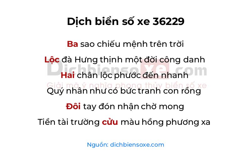 Dịch thơ biển số 36229