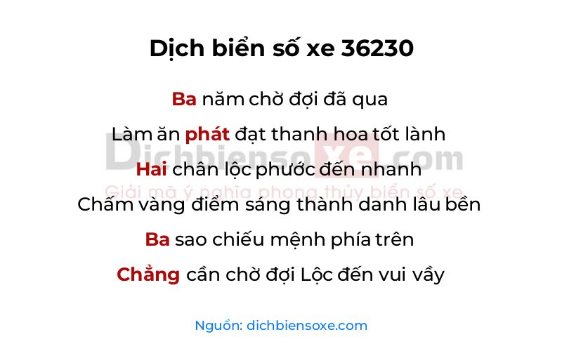 Dịch thơ biển số 36230