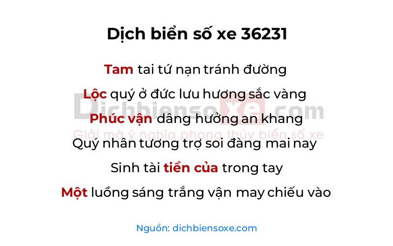 Dịch thơ biển số 36231