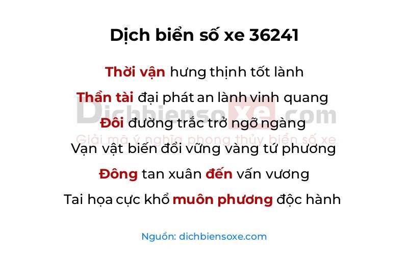 Dịch thơ biển số 36241