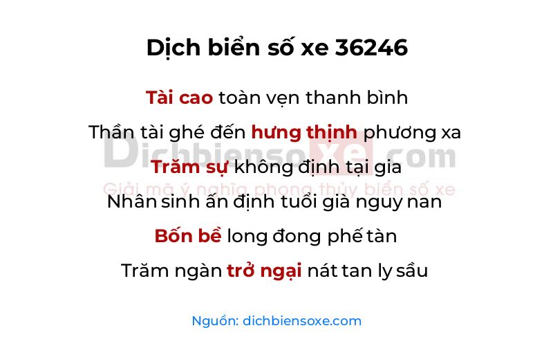 Dịch thơ biển số 36246
