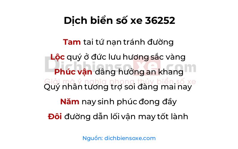 Dịch thơ biển số 36252