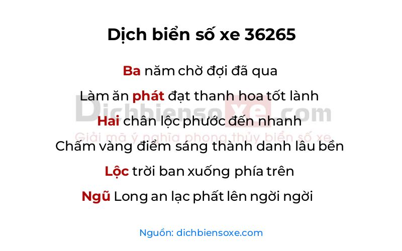 Dịch thơ biển số 36265