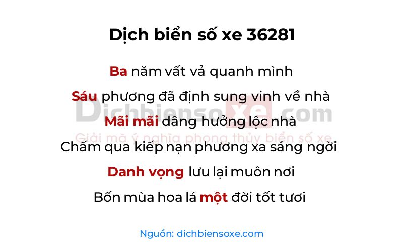 Dịch thơ biển số 36281