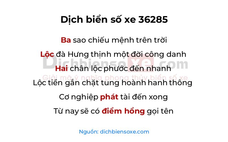 Dịch thơ biển số 36285