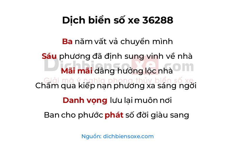 Dịch thơ biển số 36288