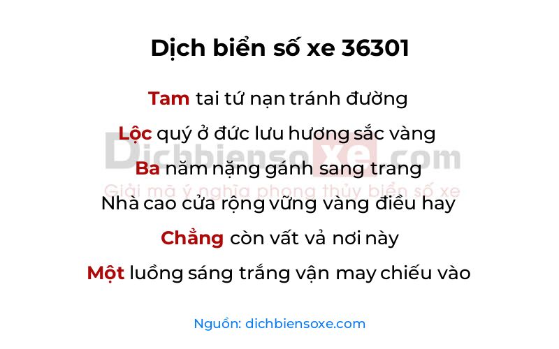 Dịch thơ biển số 36301