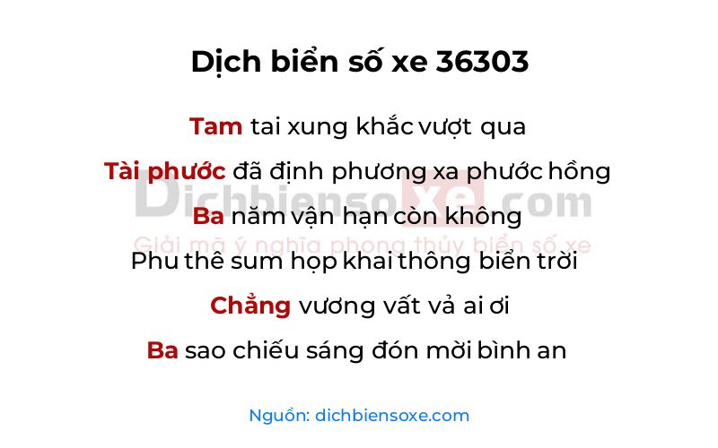 Dịch thơ biển số 36303