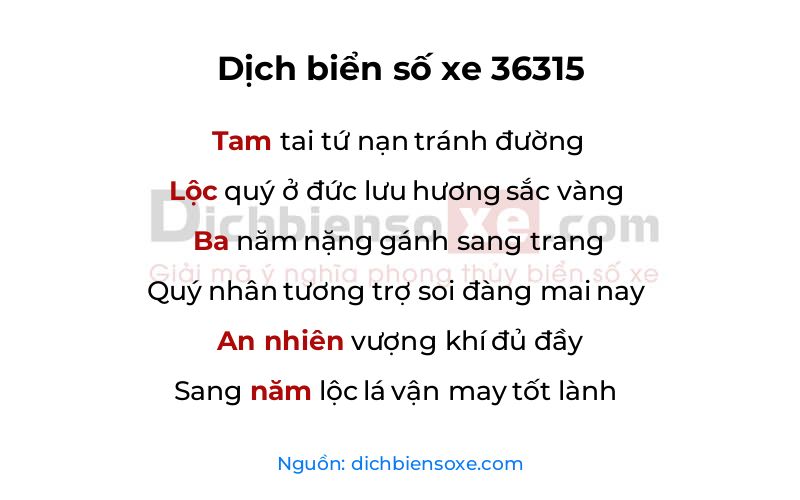 Dịch thơ biển số 36315