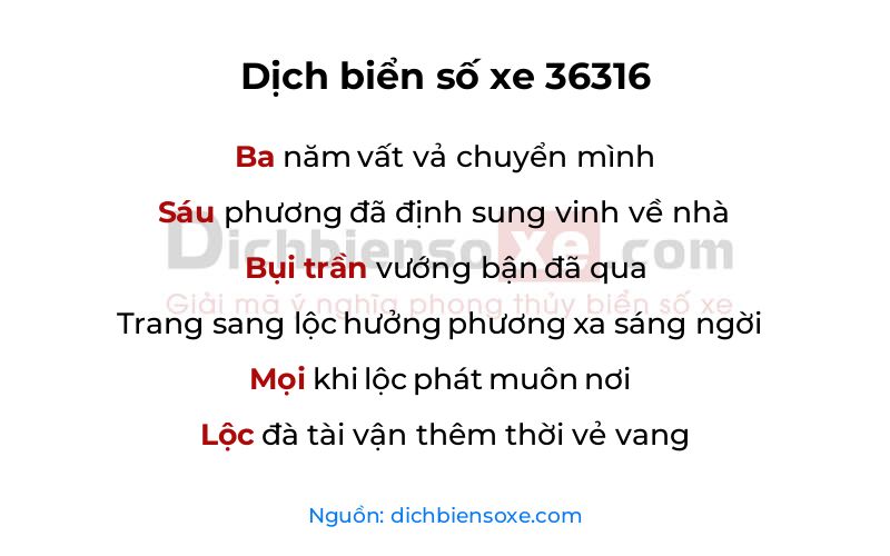 Dịch thơ biển số 36316
