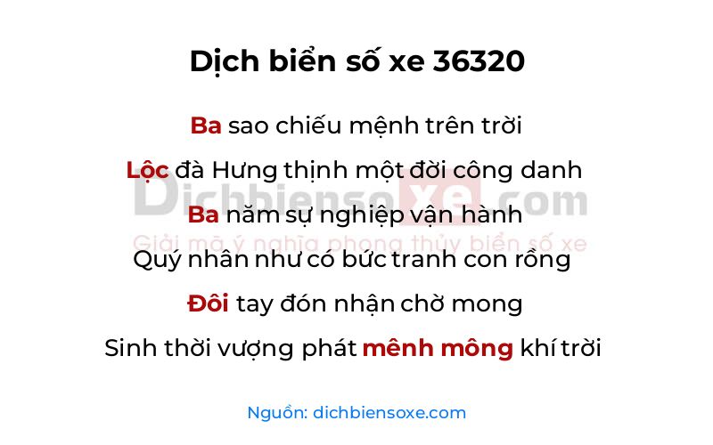Dịch thơ biển số 36320